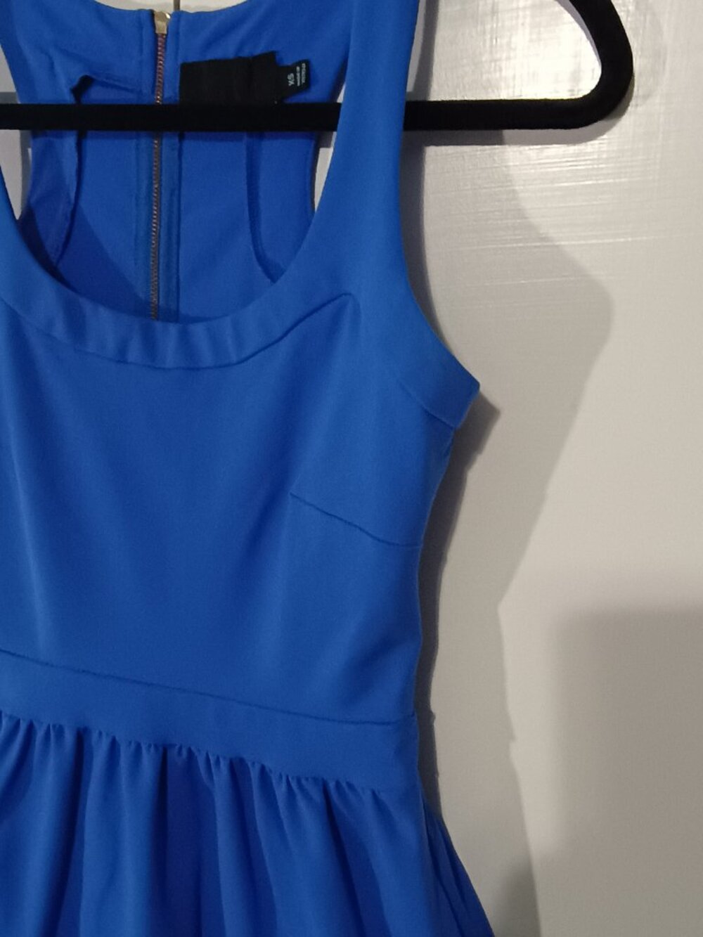 Cynthia Rowley XS Royal Blue Fit & Flare Dress Sleeveless Scuba Stretch Gold Bac - Picture 7 of 9